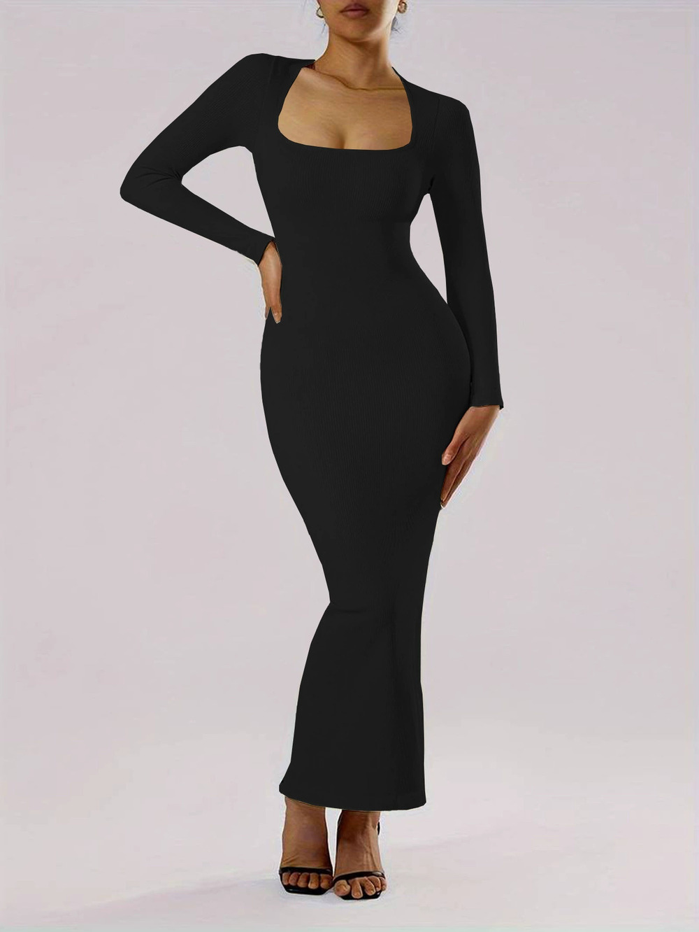 ZARA Chanel Style Square Neck Bodycon Dress Fall Winter Ankle Length